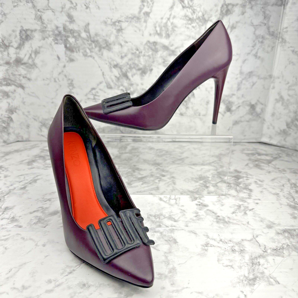 KENZO Womens‎ LOVE Pump Heels Size 38 / 7.5 Deep Wine Maroon Black Love